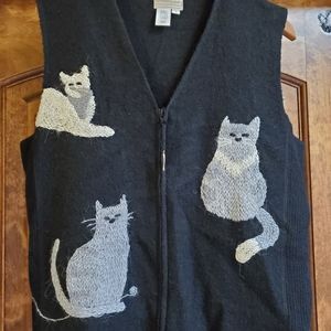 Cat Sweater! Coldwater Creek ladies zip-front sweater vest. So cute!